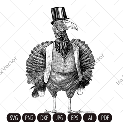 Turkey Svg, MR. Turkey clipart,Turkey in top Hat, Turkey detailed, Turkey bird,  Funny Turkey Svg ,Turkey Vector Svg, Fa