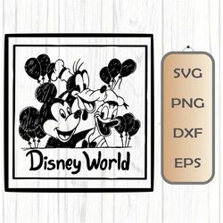 Mickey and Friends Disneyworld Sketch Drawing, SVG, PNG, Dxf, Eps Cut File Cricut Silhouette, Mickey & Friends Sketch Sv