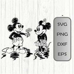 MickeyAndMinnie Disneyland Sketch Drawing, SVG, PNG, Cut File, Cricut Silhouette, MickeyMinnie Love Sketch, MickeyMinnie