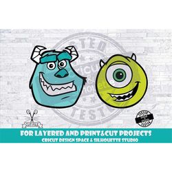 Monsters Inc SVG Mike And Sully SVG Design Files For Cricut Silhouette Cut Files Layered And PrintAndCut Mike SVG Sully