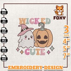 Wicked Cute Embroidery Design, Ghost Embroidery, Halloween Embroidery Design, Machine Embroidery Design, 5 Sizes, Insta