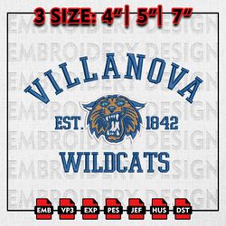 NCAA Villanova Wildcats Embroidery files, NCAA Embroidery Designs, Villanova Wildcats Machine Embroidery Pattern