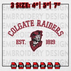 NCAA Colgate Raiders Embroidery files, NCAA Embroidery Designs, Colgate Raiders Machine Embroidery Pattern