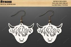 Highland Cow Earrings / Cute Highland Cow Earring Design Template / Jewelry Laser cut Files SVG DXF CDR Ai 507