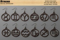 Zodiac Earring Bundle / Horoscope Earrings Symbol / Twelve Month Signs / Astrology Laser cut Files SVG DXF CDR Ai 506