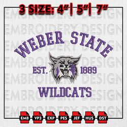 NCAA Weber State Wildcats Embroidery files, NCAA Embroidery Designs, Weber State Wildcats Machine Embroidery Pattern