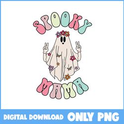Cute Ghost Png, Spooky Mama Ghost Png, Flower Png, Ghost Png, Retro Halloween Png, Halloween Png, Cartoon Png, Png File
