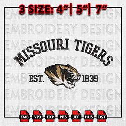 NCAA Missouri Tigers Embroidery files, NCAA Embroidery Designs, Missouri Tigers Machine Embroidery Pattern