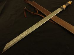 super sharp steel beautiful handmade damascus steel 30 inches hunting sword with leather sheath sss-00786