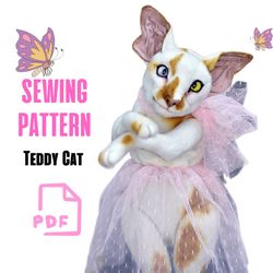Pattern for the  teddy cat 15.7 in with material list and brief  sewing  instructions, Artist teddy cat PDF sewpattern