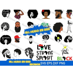 All Hugo Afro Bundle includes SVG files for Afro women, Afro men, and Afro kids /