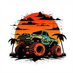 Retro Sunset Monster truck PNG sublimation design -Retro sunset Monster truck instant digital downloads