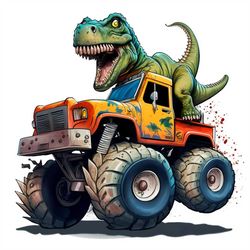 T rex PNG sublimation design -T rex riding a monster truck instant digital downloads