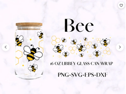 Bee 16 Oz Libbey Glass Can Wrap Svg, Daisy Floral Full Glass Wrap Png, Beer Can Glass Wrap, Digital Download