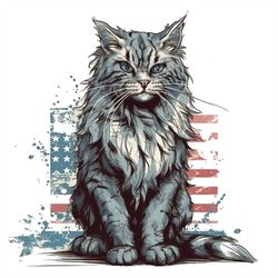 Main coon PNG sublimation design -Main coon distressed american flag instant digital downloads