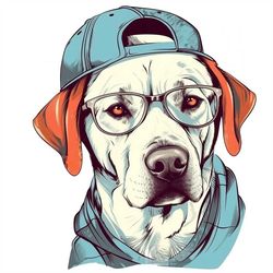 Labrador retriever PNG sublimation design -Labrador retriever wearing cap and nerdglass instant digital downloads