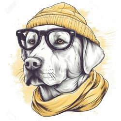 Labrador retriever PNG sublimation design -Labrador retriever wearing cap and nerdglass instant digital downloads