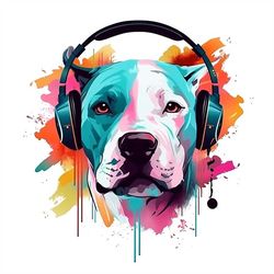 Pitbull dog PNG sublimation design -Pitbull dog wearing headset instant digital downloads