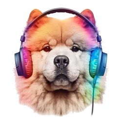 Chow chow dog PNG sublimation design -Chow chow wearing headset instant digital downloads