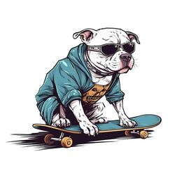 Pitbull PNG sublimation design -Pitbull riding a skateboard instant digital downloads