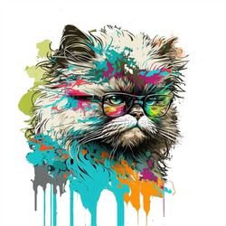 Persian cat PNG sublimation design -Persian cat wearing sunglass instant digital downloads