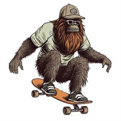 Bigfoot PNG sublimation design -Bigfoot riding a skateboard instant digital downloads