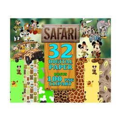 32 Mickey Safari Digital Paper, Mickey Minnie Jungle Safari, Animal Print Pattern, Jungle Animal Patterns Png