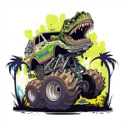 T rex PNG sublimation design -T rex ride at the back monster truck instant digital downloads