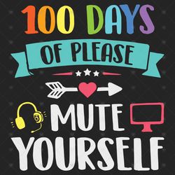 100 Days Of Please Mute Yourself, 100th Day Svg, Back To School Svg, School Svg, Teacher Svg, Virtual School Svg, Study