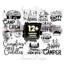 12 Files Camping Design SVG Sublimation Bundle, Happy Camper Svg
