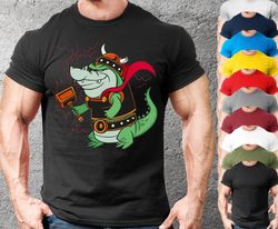 Anime Viking Crocodile With Hammer Shirt For Man And Woman,Viking T shirt Nordic Clothing For Boys And Girls,Funny Vikin