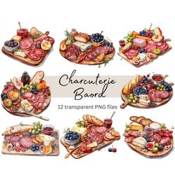 French Charcuterie Board Clipart, Transparent PNG, Digital Download, Watercolor Food Clipart, Card Making, Junk Journal