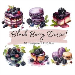 Blackberry Dessert Clipart Bundle, Transparent PNG, Summer clipart, Digital Download, Watercolor Clipart, Card Making, C