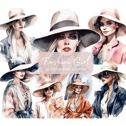 Fashion Girl Watercolor Clipart Bundle, Transparent PNG, Digital Download, Card Making Woman, Lady boss clipart Illustra