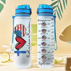 faith love freedom water bottle happy independence day 4th of july patriot gift sport water bottle plastic 32oz