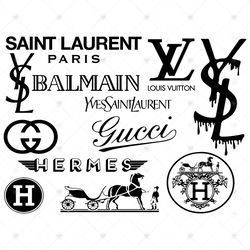 Luxury Brand Logos Svg, Brand Logo Svg, Fashion Brand Svg, Brand Svg, Luxury Brand Svg, YSL Logo, Gucci Logo, Hermes Log
