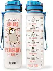 i'm not short i'm penguin size water bottle cartoon chibi penguin gift for friends sport water bottle plastic 32oz