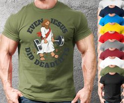 Jesus Lifting Body Builder Shirt,Mens and Womens Fun Fitness Tshirt,Workout Clothes,Workout T-Shirt for Men,Funny Gym Li