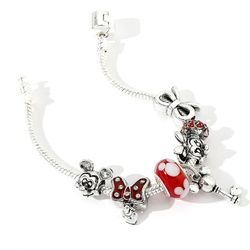 Mickey and Minnie Charm Bracelet for Girls Red Crystal Beads Bracelet Femme Brand Annapaer Pulseras Mujer