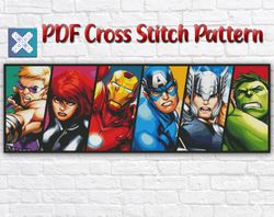 Avengers Cross Stitch Pattern / Marvel Cross Stitch Pattern / Iron Man Hulk Thor Spider Man Counted Printable PDF Chart