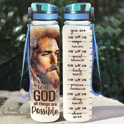 with god all thing are possible water bottle jesus christian bottle god lovers gift sport water bottle plastic 32oz