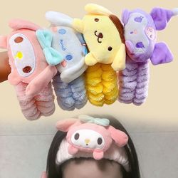 Cartoon Sanrio Cinnamoroll Kuromi Melody Plush Doll Girl Face Wash Makeup Non-Slip Elastic Headband Hair
