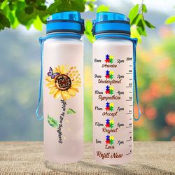 autism awareness water bottle everything will be alright sunflower bottle autism warrior sport water bottle plastic 32oz