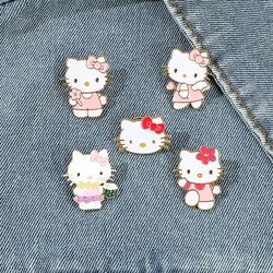 Cartoon Hello Kitty Brooch Sanrio Anime Character Pins For Backpack Kawaii Cat Metal Enamel Lapel Badges Accessories