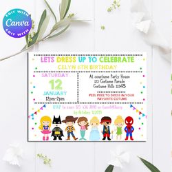 costume party invitation, Superhero invitation, Costume Invitation, costume Birthday party, Hero invitation, Hero PArty