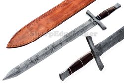Damascus Steel Knife Custom Handmade - 30.00" inches Damascus Steel Battle ready sword outdoor fantasy sword