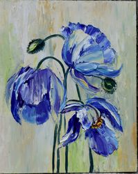 Beautiful flowers palette knife with oil paints. original painting