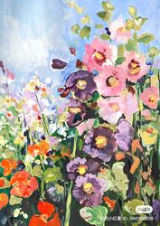 Flowers painting Malva flowers paint Fauvism art Impressionism Wall decor Galainart Abstract landscape painting Wall dec