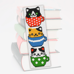 Cross stitch bookmark pattern Kitten in a cup, Embroidery design, Cats cross stitch bookmark, Digital pattern