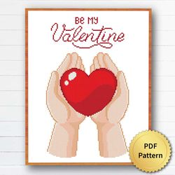 Be my Valentine Cross Stitch Pattern. Love heart proposal
